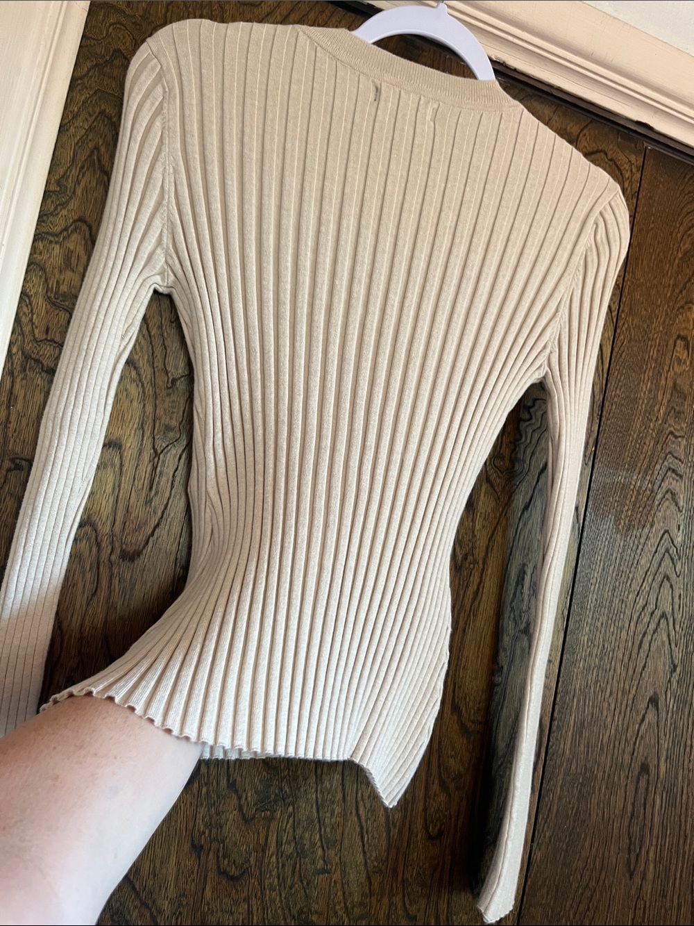 Quince Cream Ribbed Slim Long-Sleeve Crew Sweater size M - Picture 8 of 8